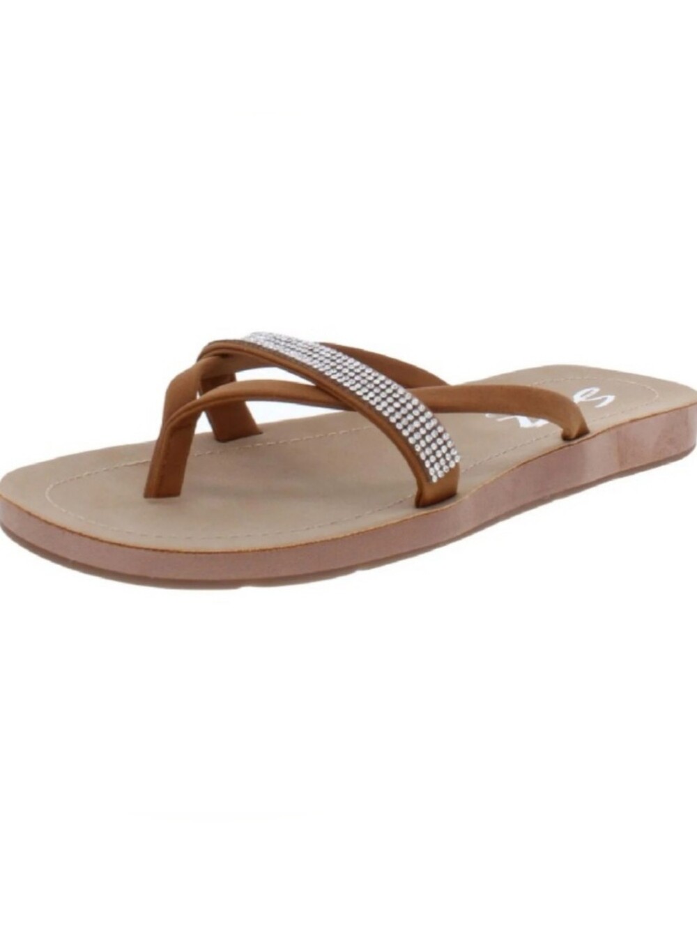 Women's Seven7 Bondi Sandals Flip Flops Caramel Brown Rhinestones Various Sizes